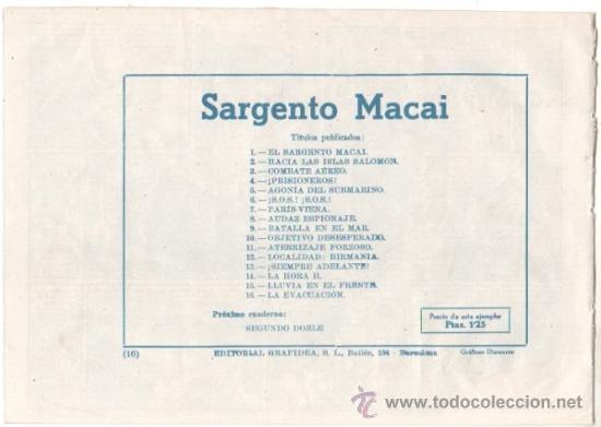 Tebeos: EL SARGENTO MACAI ORIGINAL EDI. GRAFIDEA 1952 - 17 TEBEOS PLANCHA, por MARTINEZ OSETE - Foto 26 - 37027067